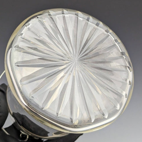 British vintage cut glass biscuit barrel silver plate lid 917g